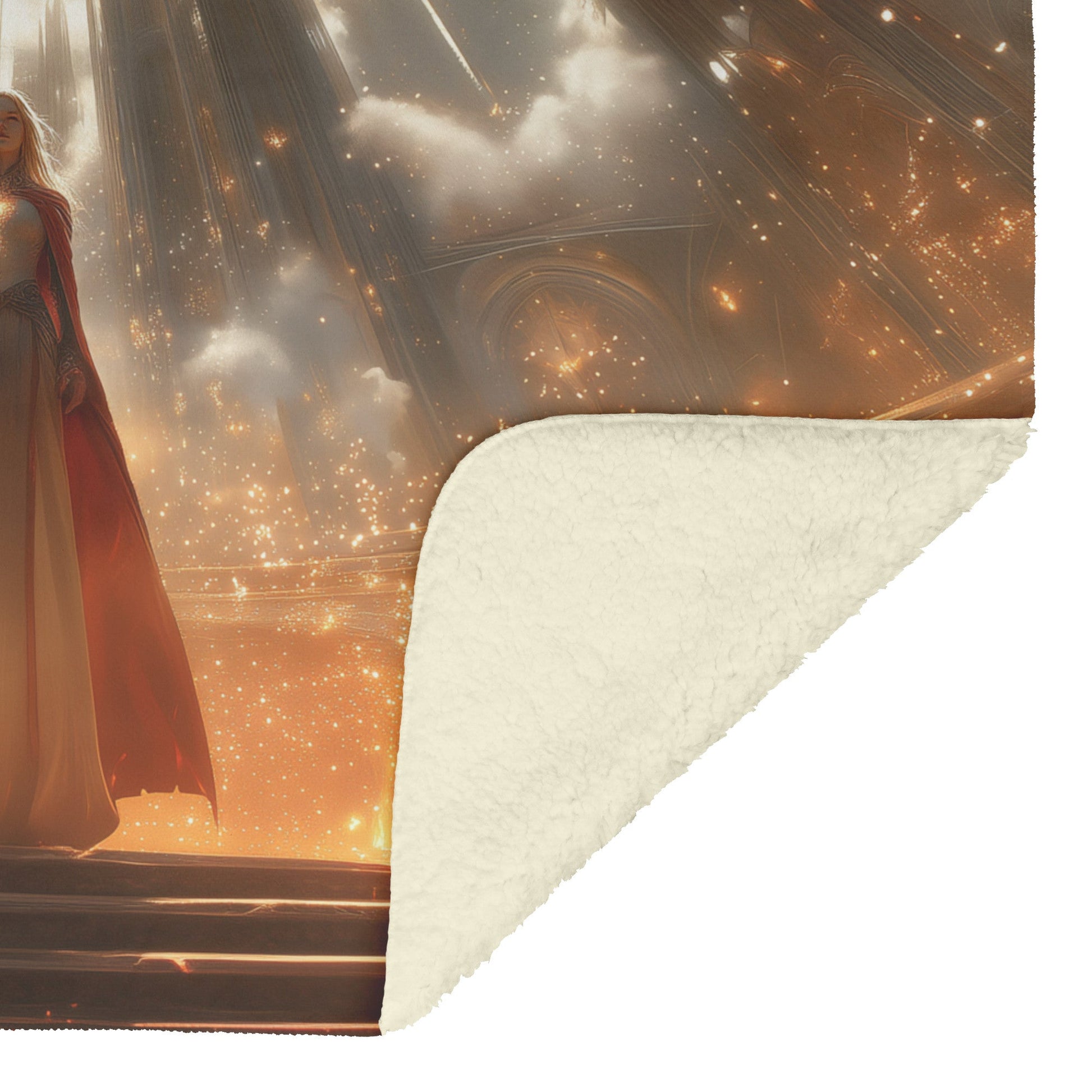 Blood Elf Priest Fleece Sherpa Blanket Ancient Cathedral Magical Symbols Silver Textures Cosmic Reflections WoW Design - Awakening Righteousness