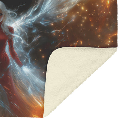 Blood Elf Priest Fleece Sherpa Blanket Glowing Silver Wings Protective Spell Light Trails Elegant Powerful WoW Design - Awakening Righteousness