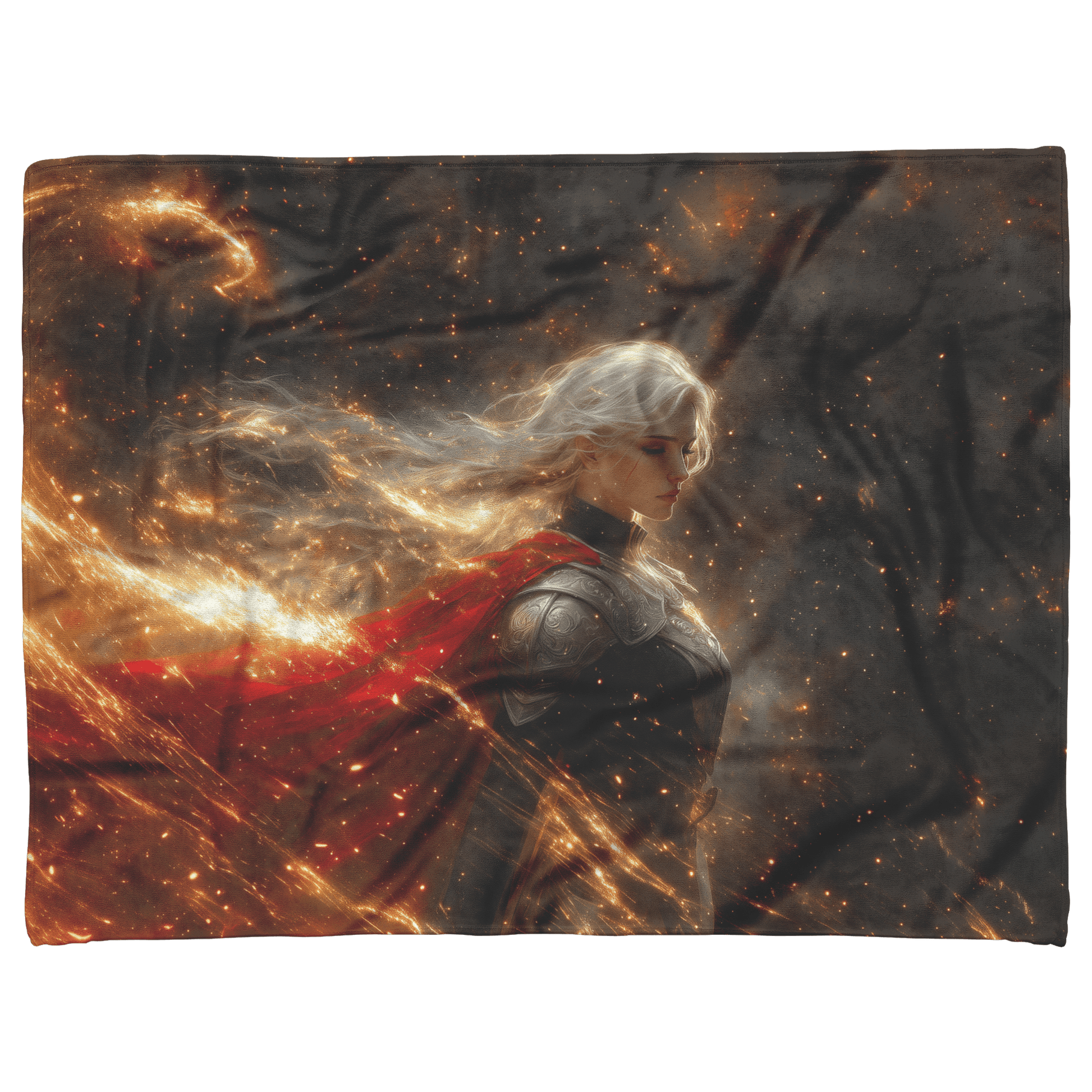 Blood Elf Priest Fleece Sherpa Blanket Holy Light Silver Gold Accents Shimmering Stars Cascading Textures Bold Elegant WoW Design - Awakening Righteousness