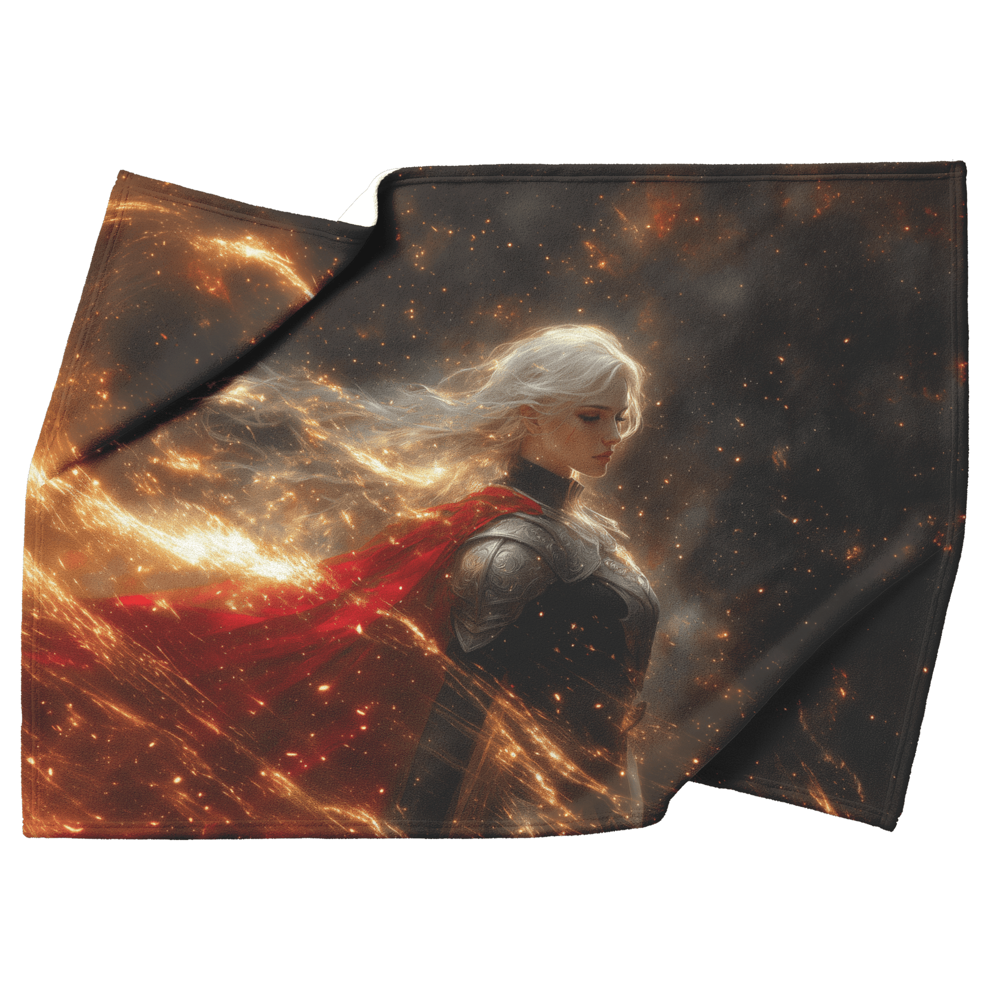 Blood Elf Priest Fleece Sherpa Blanket Holy Light Silver Gold Accents Shimmering Stars Cascading Textures Bold Elegant WoW Design - Awakening Righteousness