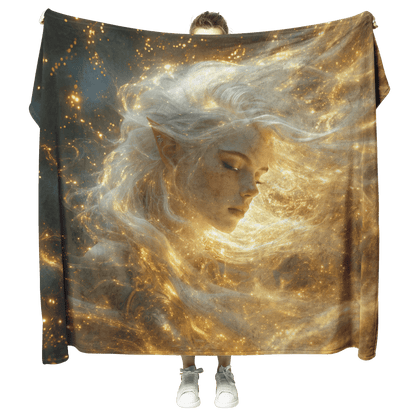 Blood Elf Priest Fleece Sherpa Blanket Holy Light Silver Gold Accents Shimmering Stars Cascading Textures Bold Elegant WoW Design - Awakening Righteousness