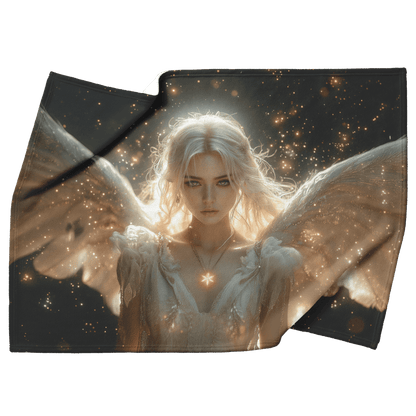 Blood Elf Priest Fleece Sherpa Blanket Holy Light Silver Gold Accents Shimmering Stars Cascading Textures Bold Elegant WoW Design - Awakening Righteousness
