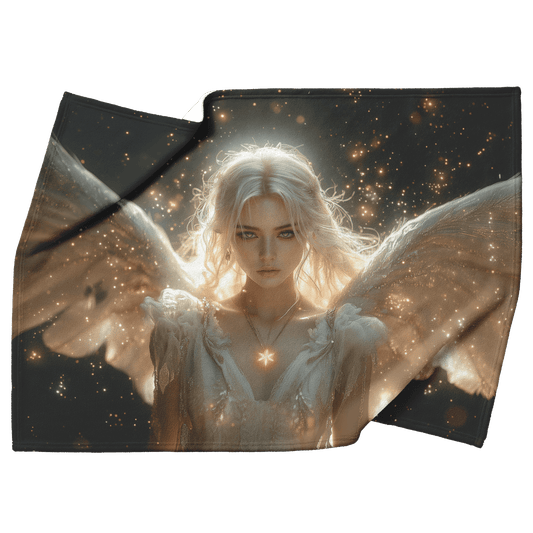 Blood Elf Priest Fleece Sherpa Blanket Holy Light Silver Gold Accents Shimmering Stars Cascading Textures Bold Elegant WoW Design - Awakening Righteousness