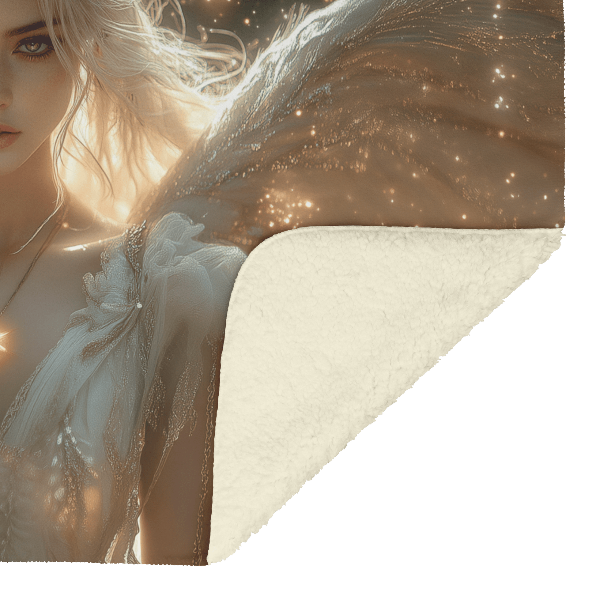 Blood Elf Priest Fleece Sherpa Blanket Holy Light Silver Gold Accents Shimmering Stars Cascading Textures Bold Elegant WoW Design - Awakening Righteousness