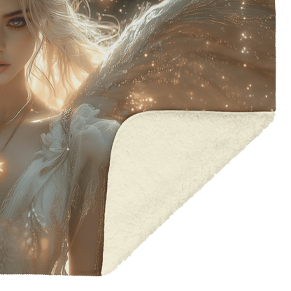Blood Elf Priest Fleece Sherpa Blanket Holy Light Silver Gold Accents Shimmering Stars Cascading Textures Bold Elegant WoW Design - Awakening Righteousness