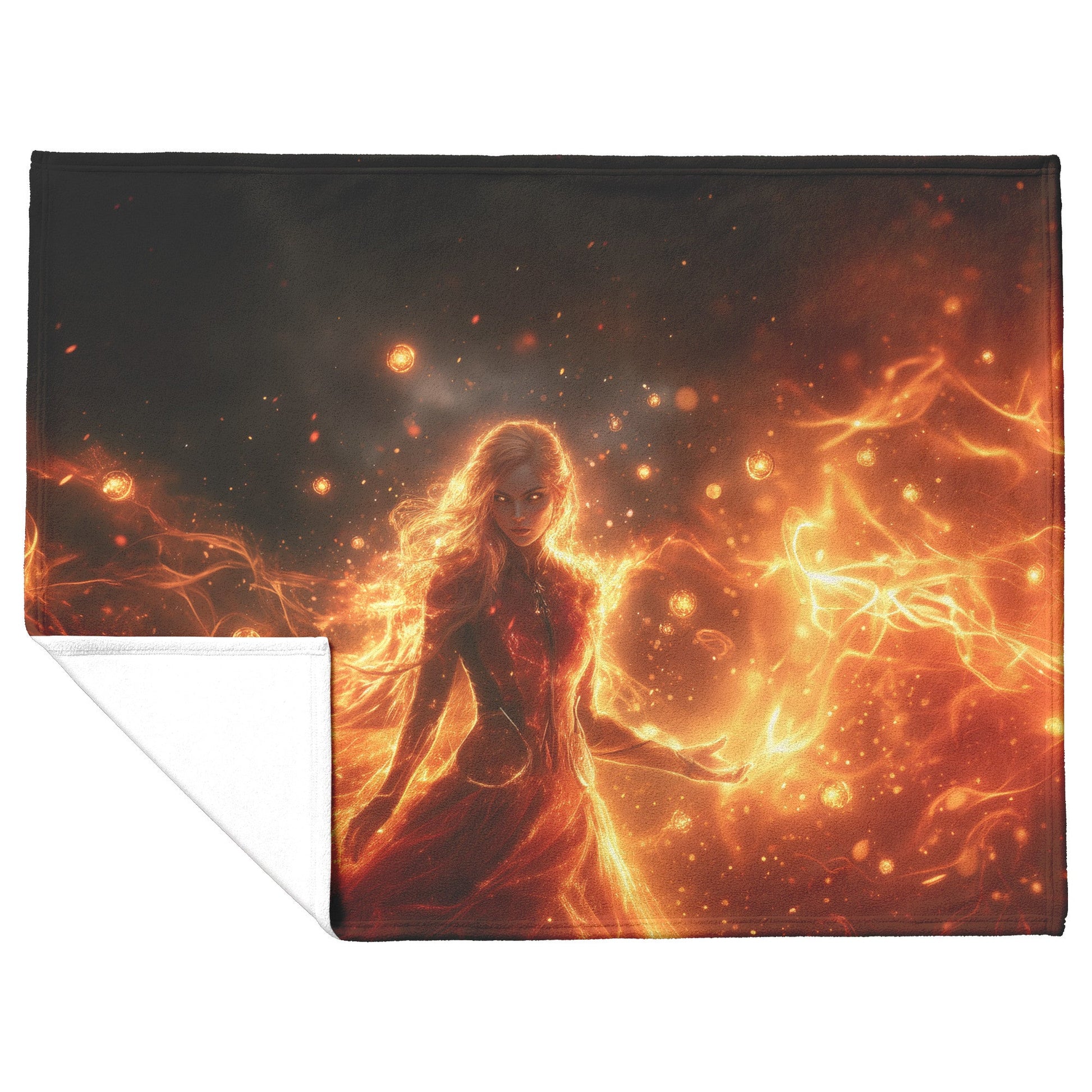 Blood Elf Priest Fleece Sherpa Blanket Radiant Energy Golden Orbs Light Trails Peaceful Majestic WoW Design - Awakening Righteousness
