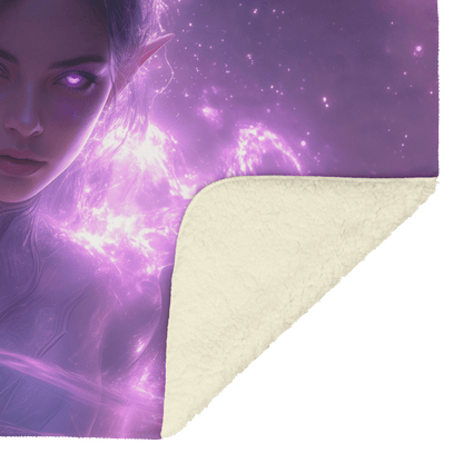 Blood Elf Priest Fleece Sherpa Blanket Silver Lavender Robes Cosmic Mist Radiant Accents Bold Serene WoW Design - Awakening Righteousness
