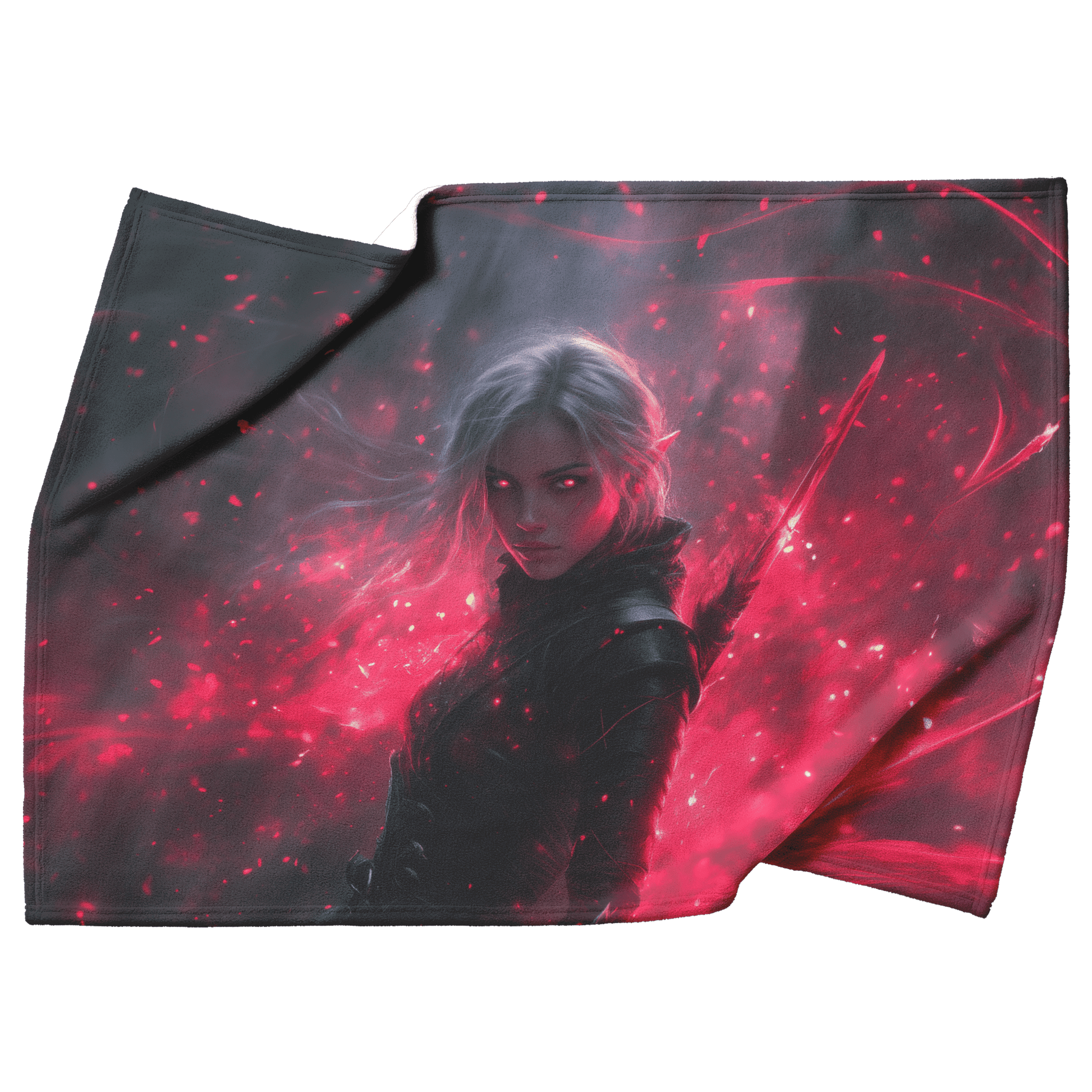 Blood Elf Rogue Fleece Sherpa Blanket Black Leather Red Daggers Mist Light Trails Bold Stealthy WoW Design - Awakening Righteousness