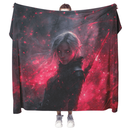 Blood Elf Rogue Fleece Sherpa Blanket Black Leather Red Daggers Mist Light Trails Bold Stealthy WoW Design - Awakening Righteousness