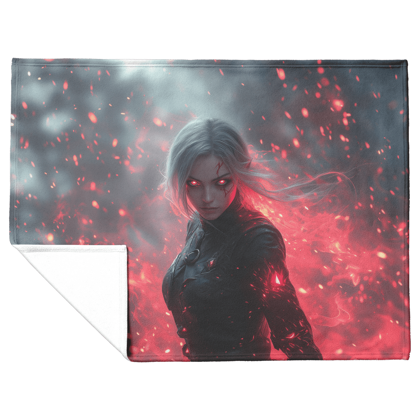 Blood Elf Rogue Fleece Sherpa Blanket Black Leather Red Daggers Mist Light Trails Bold Stealthy WoW Design - Awakening Righteousness