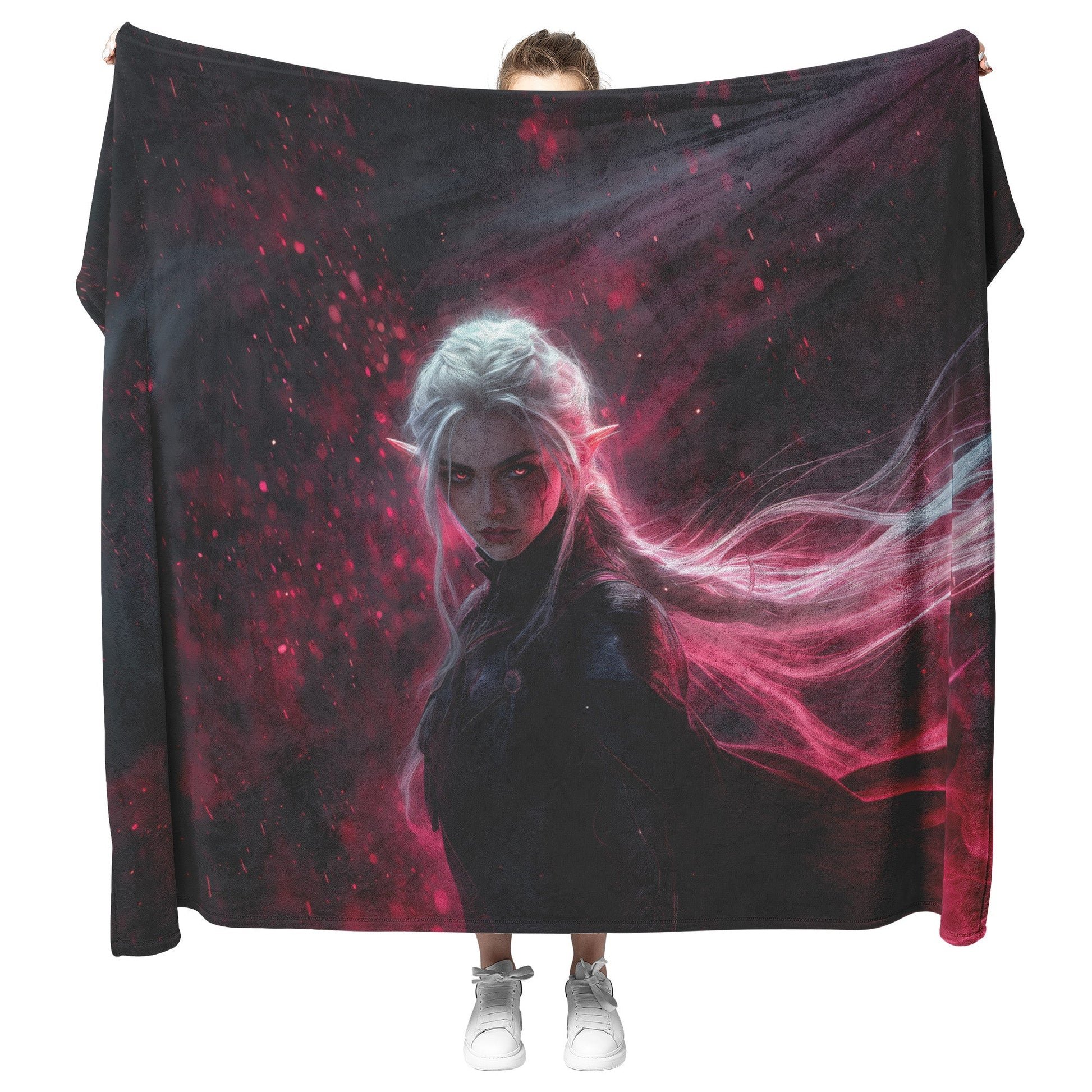 Blood Elf Rogue Fleece Sherpa Blanket Crimson Armor Cosmic Accents Shimmering Textures Elegant Deadly WoW Design - Awakening Righteousness