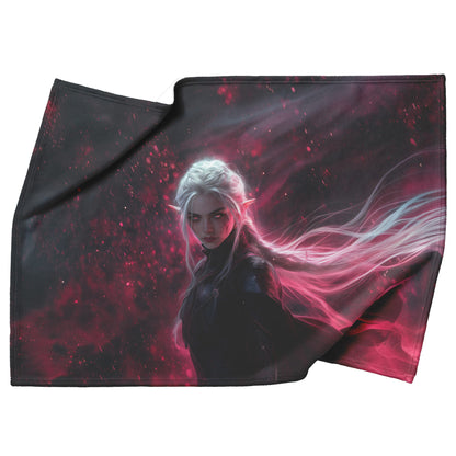 Blood Elf Rogue Fleece Sherpa Blanket Crimson Armor Cosmic Accents Shimmering Textures Elegant Deadly WoW Design - Awakening Righteousness