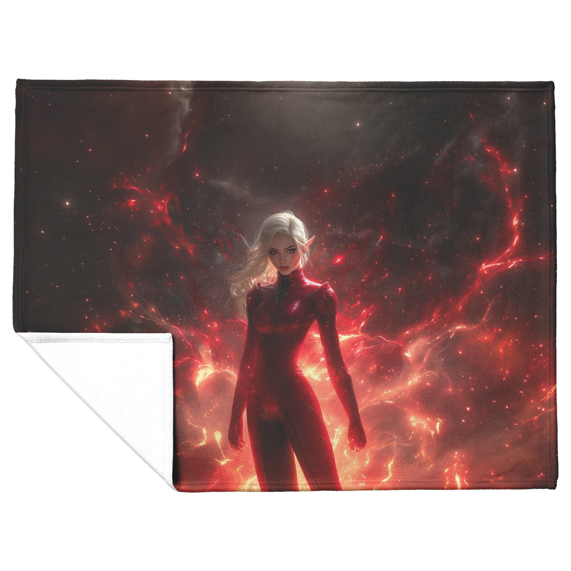 Blood Elf Rogue Fleece Sherpa Blanket Crimson Blades Shimmering Stars Radiant Reflections Bold Powerful WoW Design - Awakening Righteousness