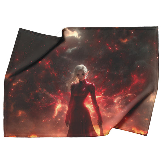 Blood Elf Rogue Fleece Sherpa Blanket Crimson Blades Shimmering Stars Radiant Reflections Bold Powerful WoW Design - Awakening Righteousness