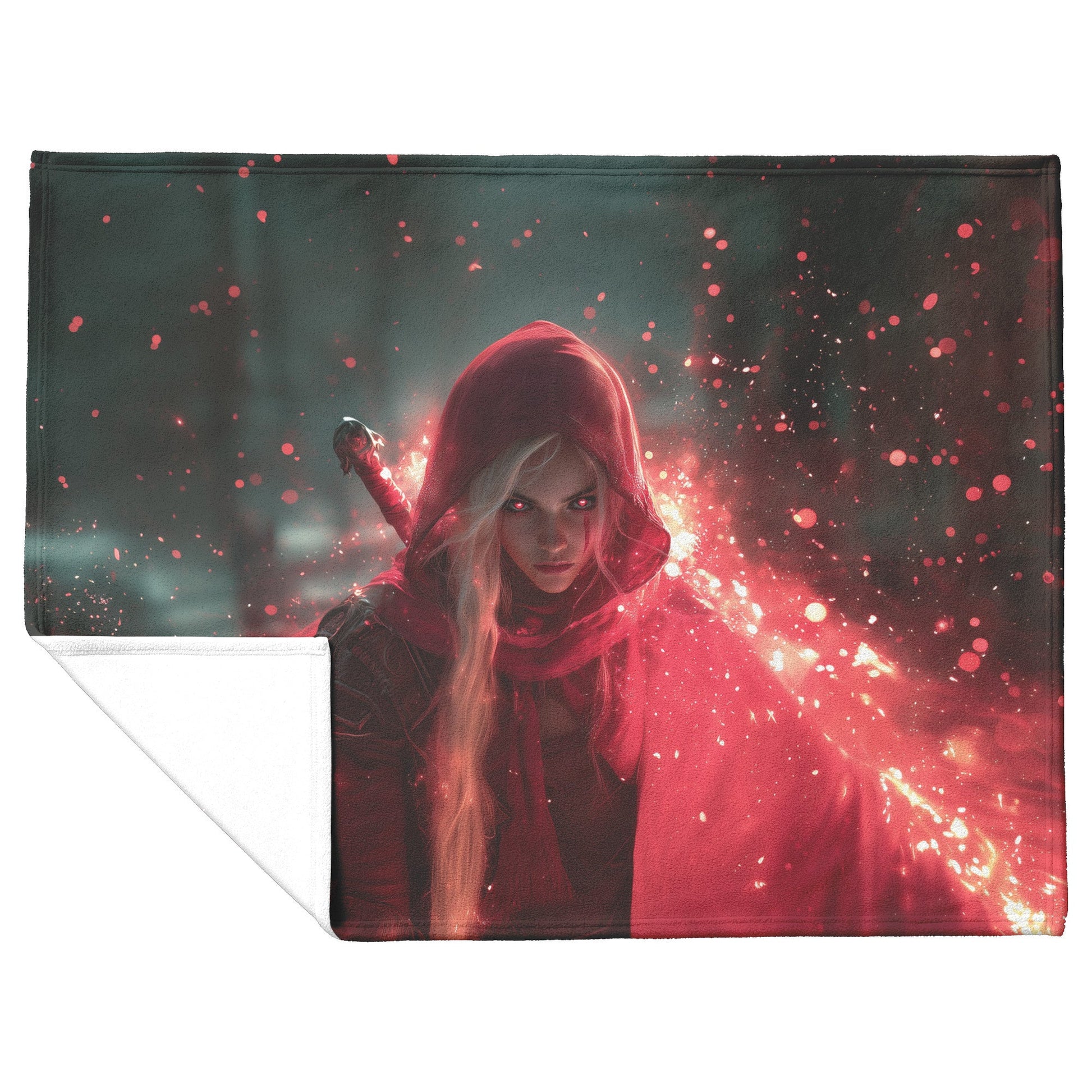 Blood Elf Rogue Fleece Sherpa Blanket Crimson Blades Shimmering Stars Radiant Reflections Bold Powerful WoW Design - Awakening Righteousness