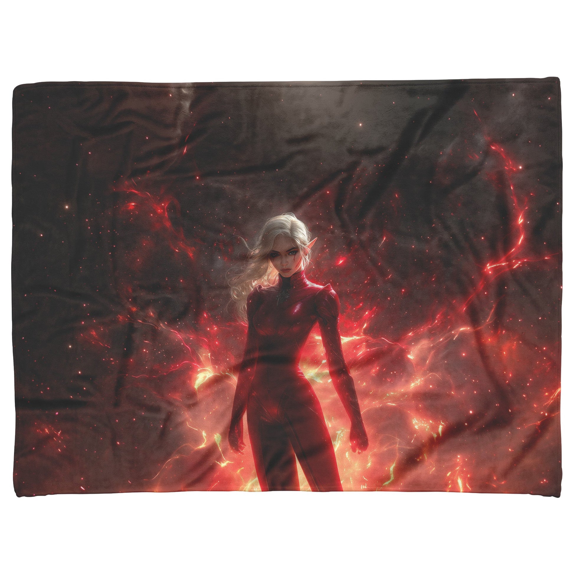 Blood Elf Rogue Fleece Sherpa Blanket Crimson Blades Shimmering Stars Radiant Reflections Bold Powerful WoW Design - Awakening Righteousness