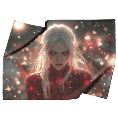 Blood Elf Rogue Fleece Sherpa Blanket Crimson Blades Shimmering Stars Radiant Reflections Bold Powerful WoW Design - Awakening Righteousness
