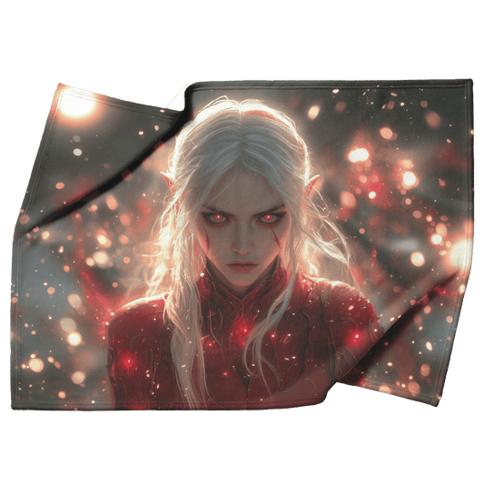 Blood Elf Rogue Fleece Sherpa Blanket Crimson Blades Shimmering Stars Radiant Reflections Bold Powerful WoW Design - Awakening Righteousness