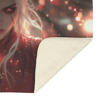 Blood Elf Rogue Fleece Sherpa Blanket Crimson Blades Shimmering Stars Radiant Reflections Bold Powerful WoW Design - Awakening Righteousness
