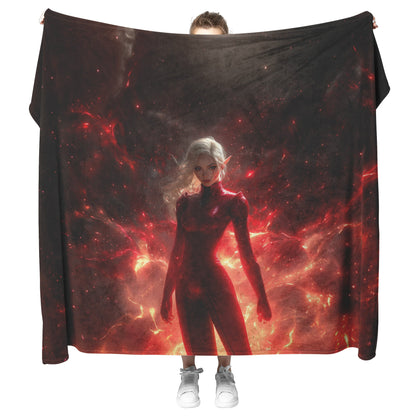 Blood Elf Rogue Fleece Sherpa Blanket Crimson Blades Shimmering Stars Radiant Reflections Bold Powerful WoW Design - Awakening Righteousness