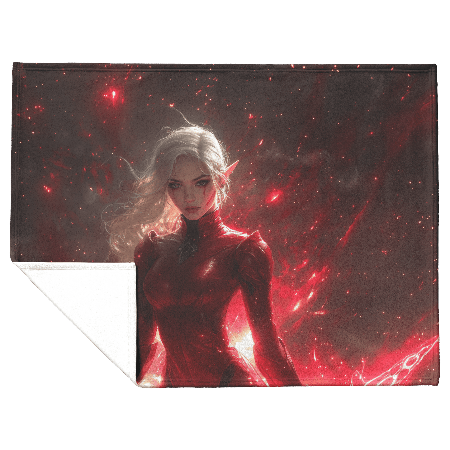 Blood Elf Rogue Fleece Sherpa Blanket Crimson Blades Shimmering Stars Radiant Reflections Bold Powerful WoW Design - Awakening Righteousness