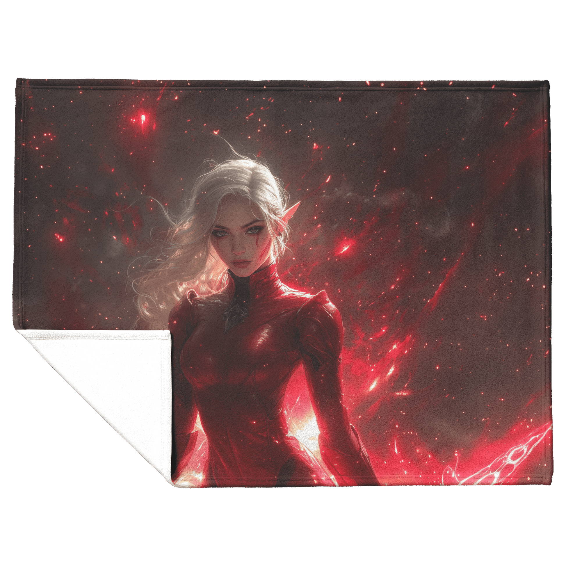 Blood Elf Rogue Fleece Sherpa Blanket Crimson Blades Shimmering Stars Radiant Reflections Bold Powerful WoW Design - Awakening Righteousness