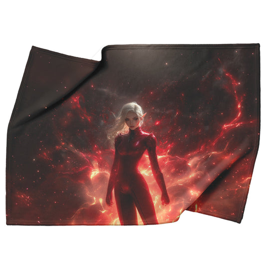 Blood Elf Rogue Fleece Sherpa Blanket Crimson Blades Shimmering Stars Radiant Reflections Bold Powerful WoW Design - Awakening Righteousness