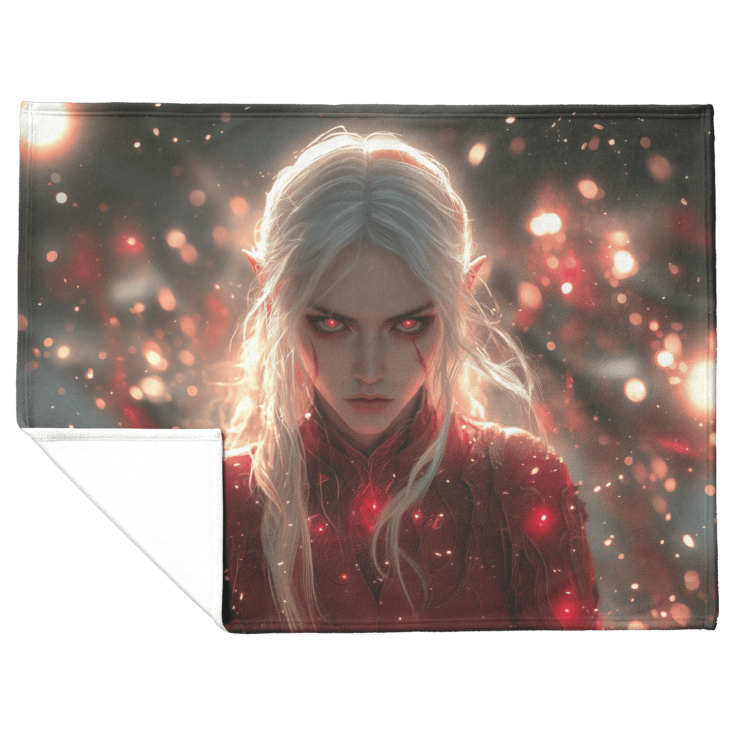 Blood Elf Rogue Fleece Sherpa Blanket Crimson Blades Shimmering Stars Radiant Reflections Bold Powerful WoW Design - Awakening Righteousness