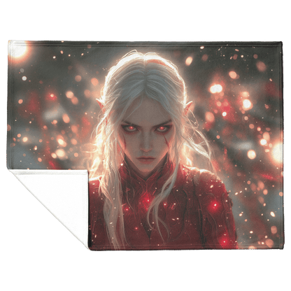 Blood Elf Rogue Fleece Sherpa Blanket Crimson Blades Shimmering Stars Radiant Reflections Bold Powerful WoW Design - Awakening Righteousness