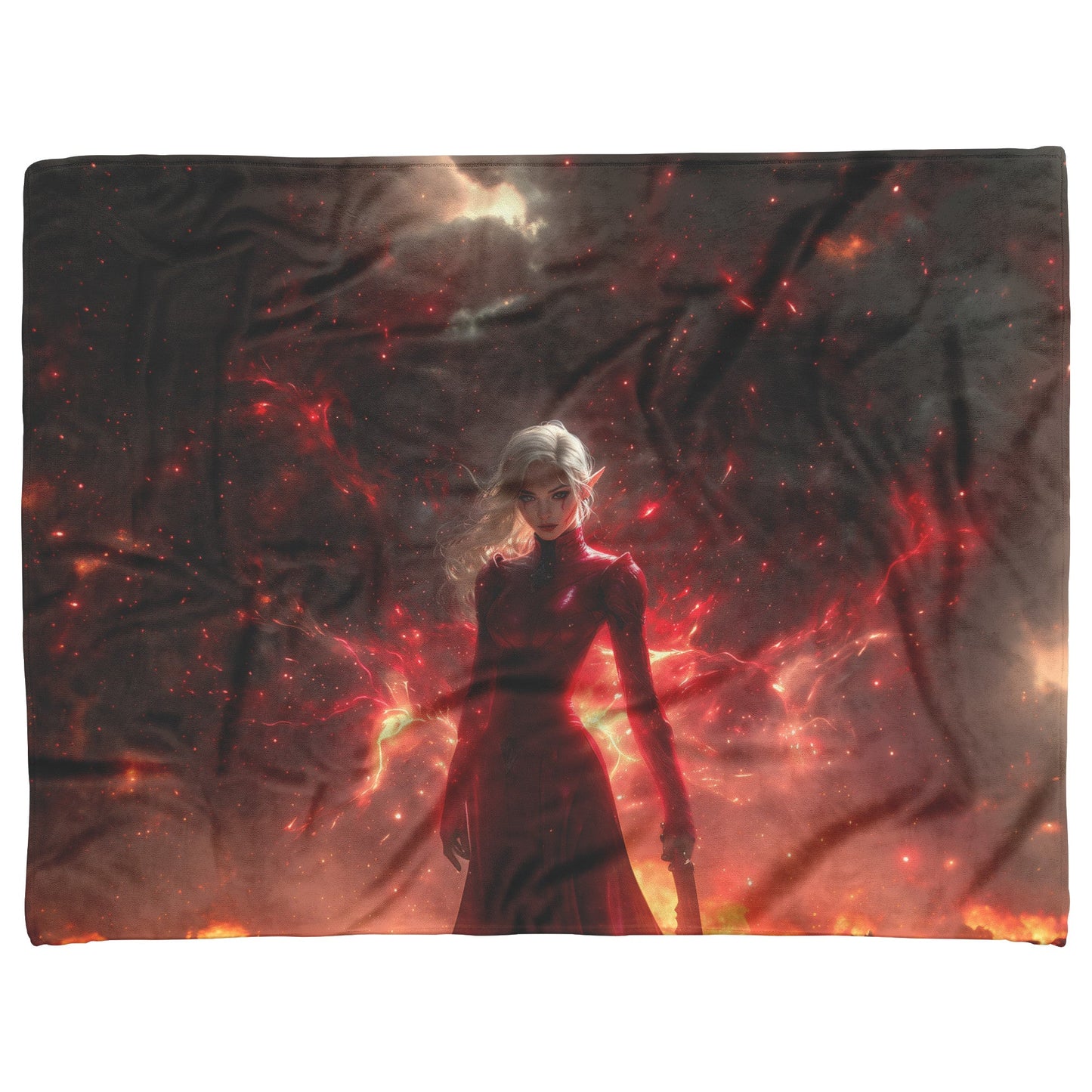 Blood Elf Rogue Fleece Sherpa Blanket Crimson Blades Shimmering Stars Radiant Reflections Bold Powerful WoW Design - Awakening Righteousness
