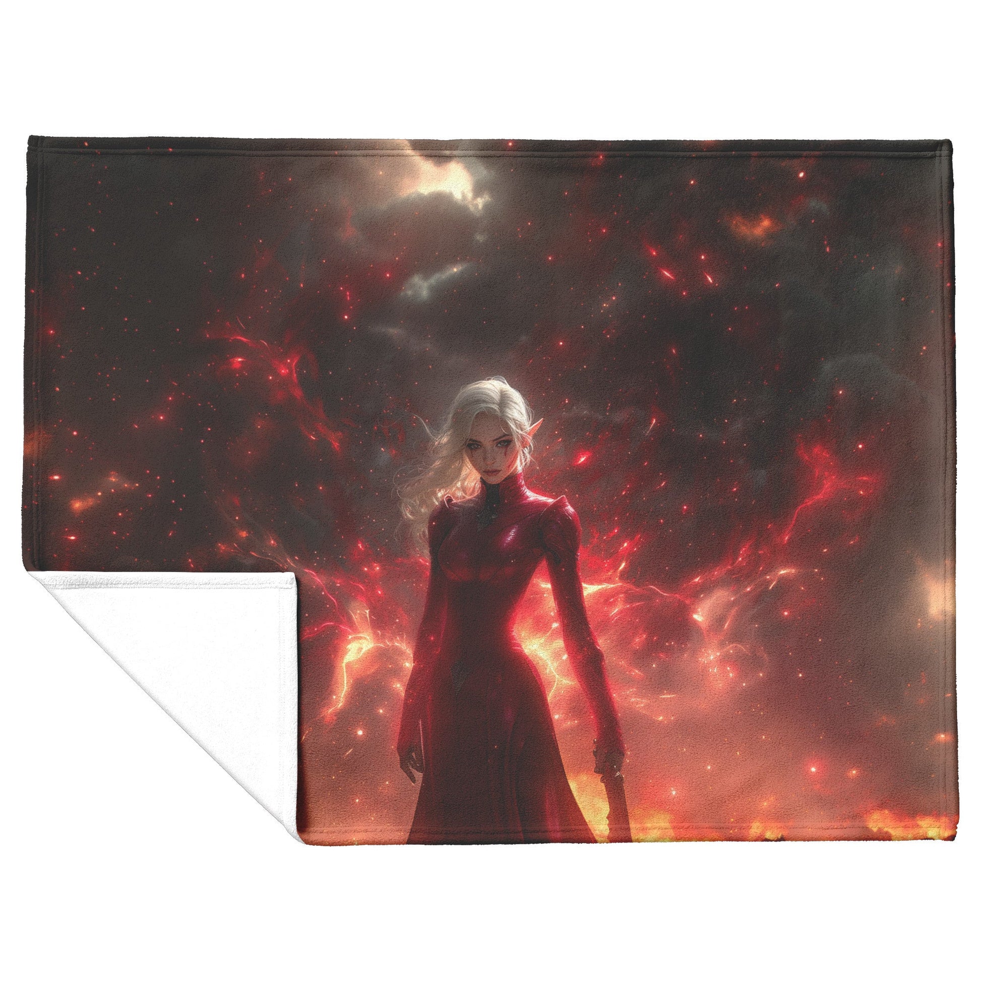 Blood Elf Rogue Fleece Sherpa Blanket Crimson Blades Shimmering Stars Radiant Reflections Bold Powerful WoW Design - Awakening Righteousness