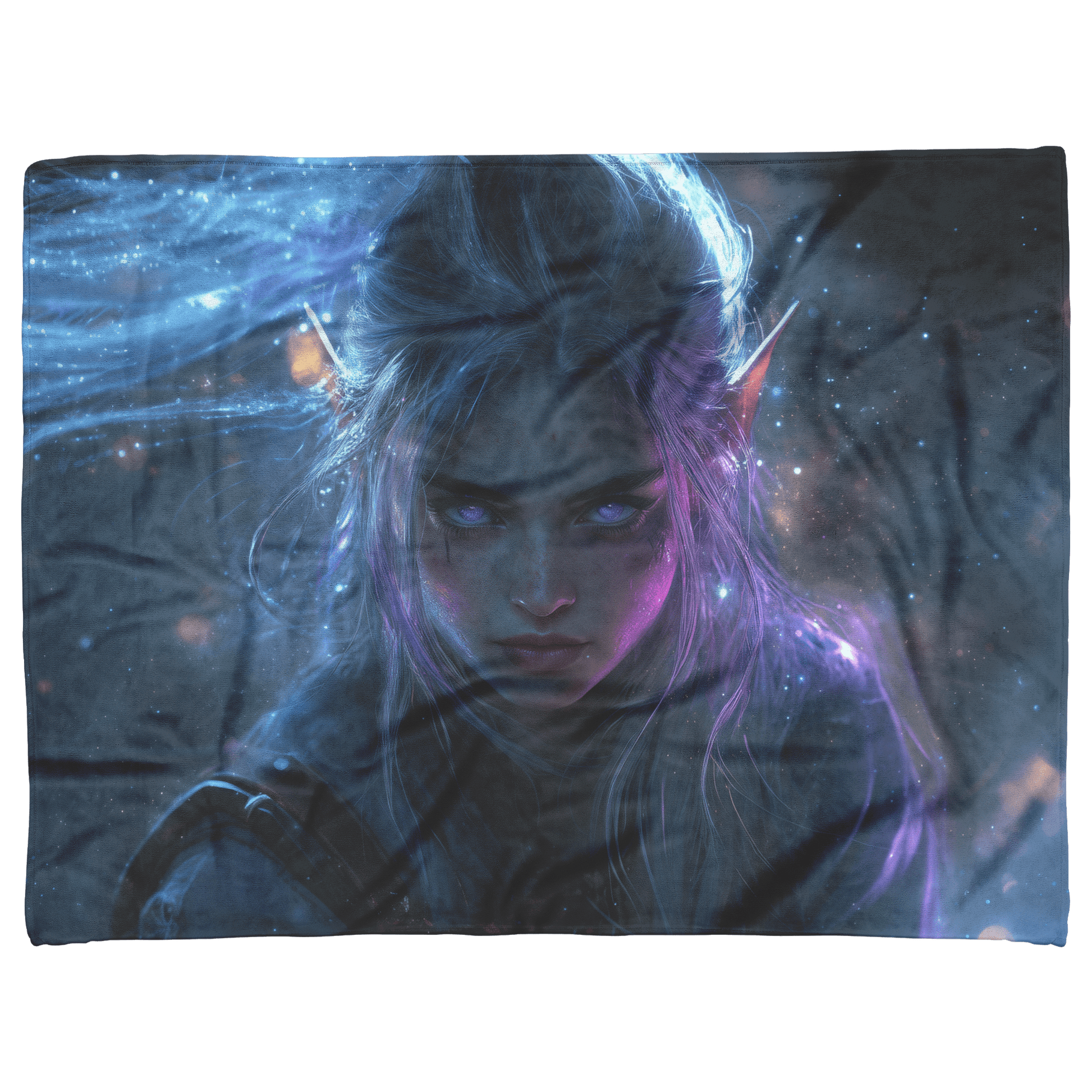 Blood Elf Rogue Fleece Sherpa Blanket Crouching Shadows Silver Highlights Cosmic Textures Elegant Mysterious WoW Design - Awakening Righteousness
