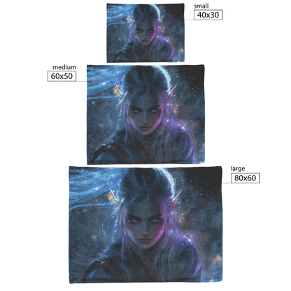 Blood Elf Rogue Fleece Sherpa Blanket Crouching Shadows Silver Highlights Cosmic Textures Elegant Mysterious WoW Design - Awakening Righteousness