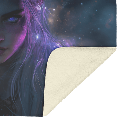 Blood Elf Rogue Fleece Sherpa Blanket Crouching Shadows Silver Highlights Cosmic Textures Elegant Mysterious WoW Design - Awakening Righteousness