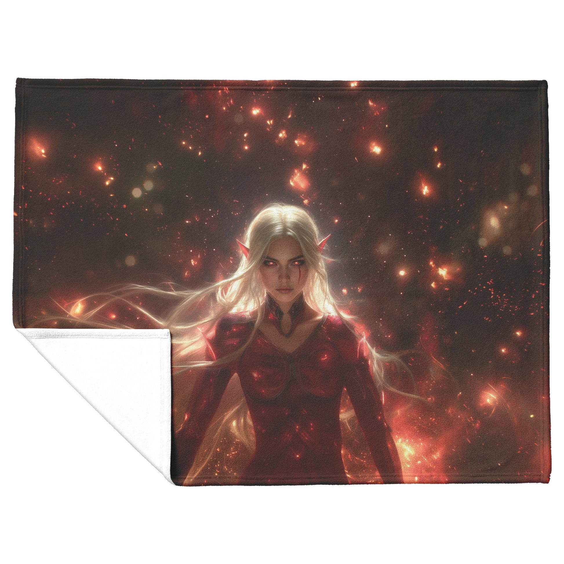 Blood Elf Rogue Fleece Sherpa Blanket Dark Crimson Armor Cosmic Accents Shimmering Textures Elegant WoW Design - Awakening Righteousness