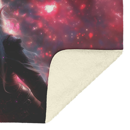 Blood Elf Rogue Fleece Sherpa Blanket Dual Daggers Cosmic Textures Shimmering Stars Bold Inspiring WoW Design - Awakening Righteousness