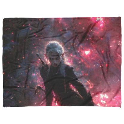 Blood Elf Rogue Fleece Sherpa Blanket Dual Daggers Cosmic Textures Shimmering Stars Bold Inspiring WoW Design - Awakening Righteousness