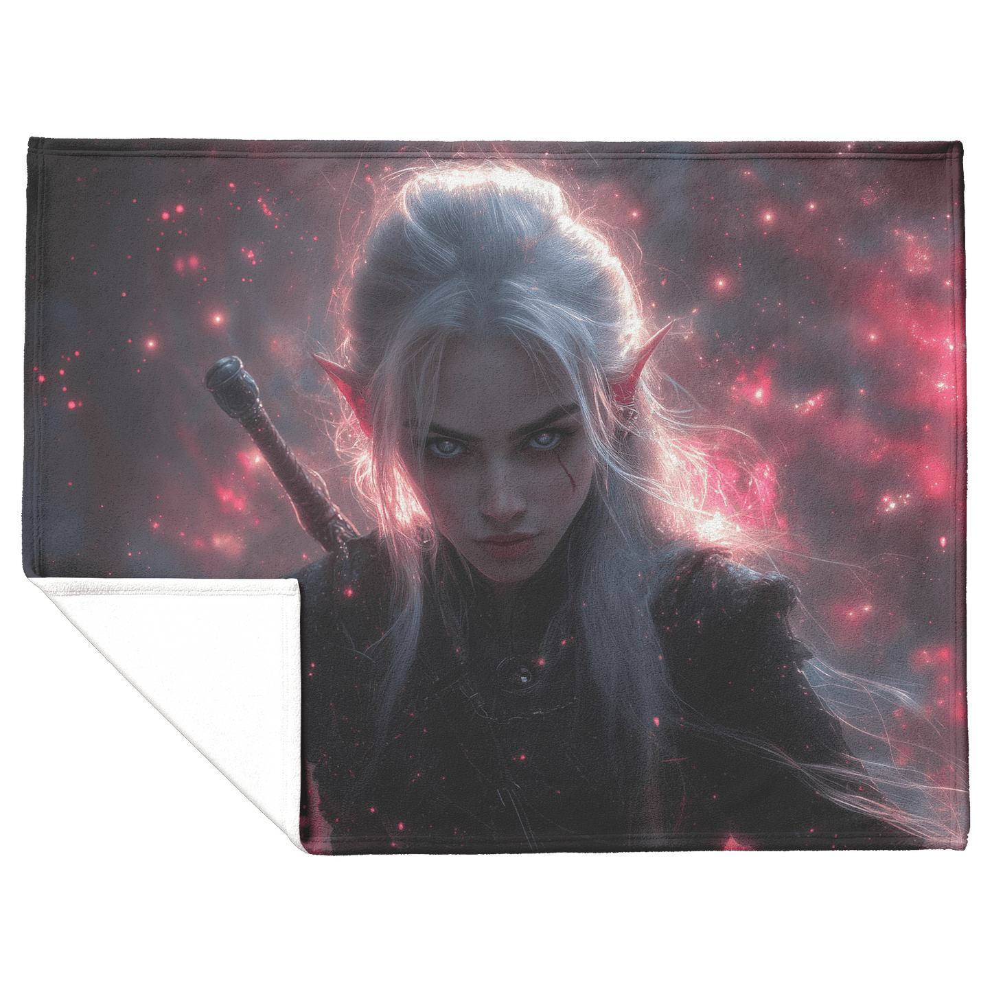 Blood Elf Rogue Fleece Sherpa Blanket Dual Daggers Shimmering Stars Cosmic Textures Bold Inspiring WoW Design - Awakening Righteousness