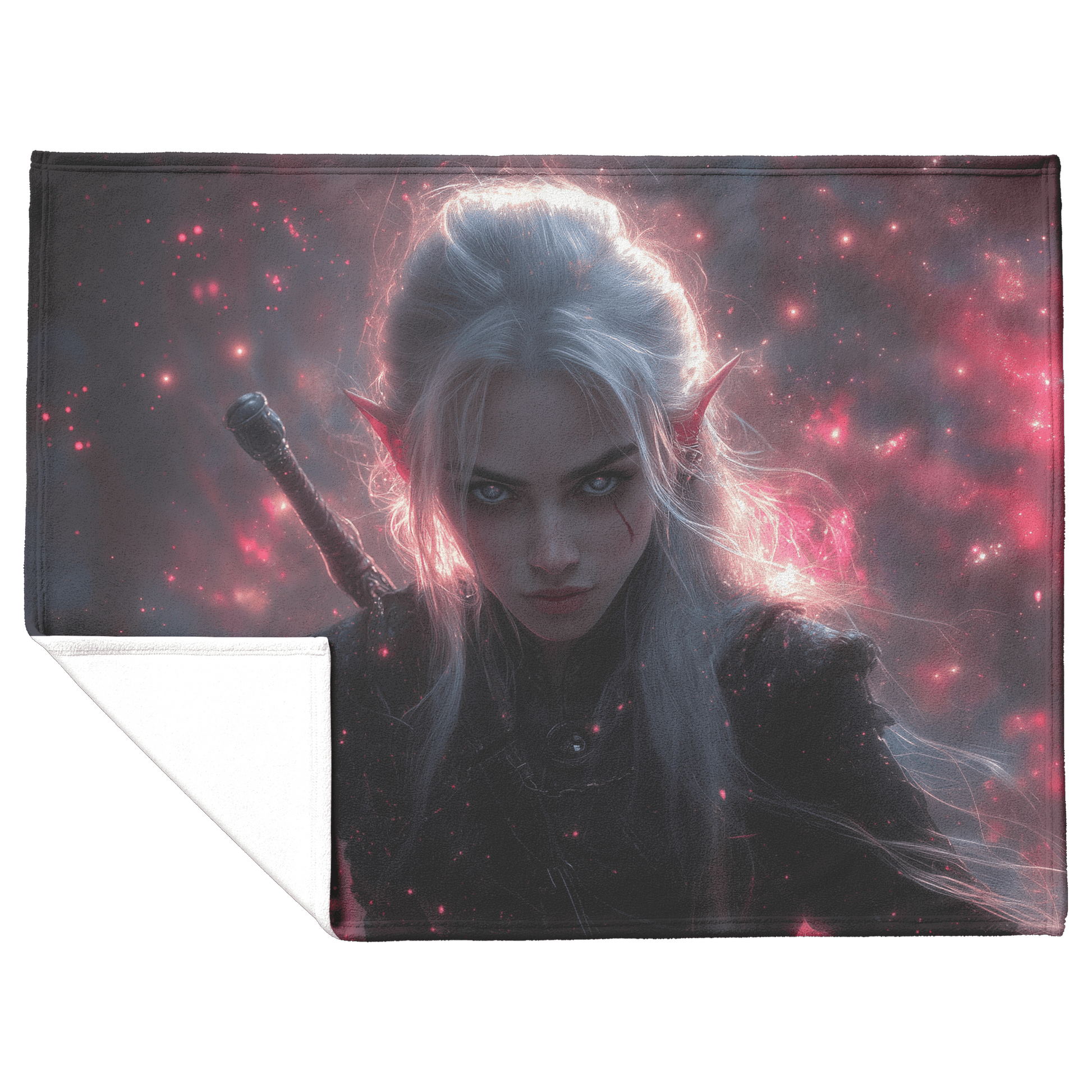 Blood Elf Rogue Fleece Sherpa Blanket Dual Daggers Shimmering Stars Cosmic Textures Bold Inspiring WoW Design - Awakening Righteousness