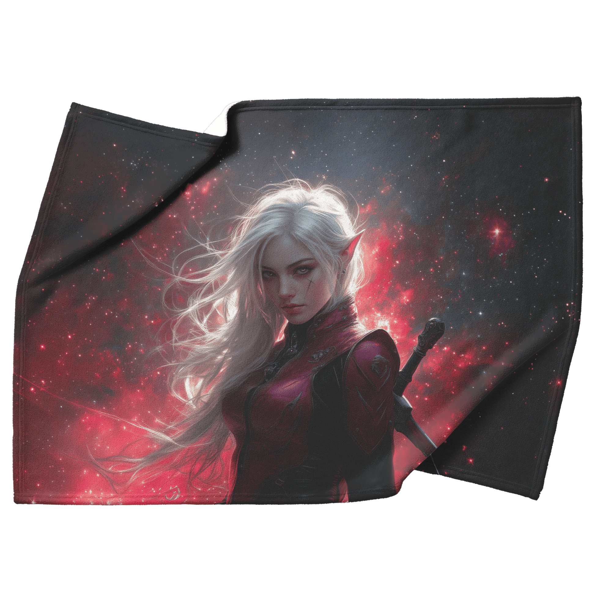 Blood Elf Rogue Fleece Sherpa Blanket Dual Daggers Shimmering Stars Cosmic Textures Bold Inspiring WoW Design - Awakening Righteousness