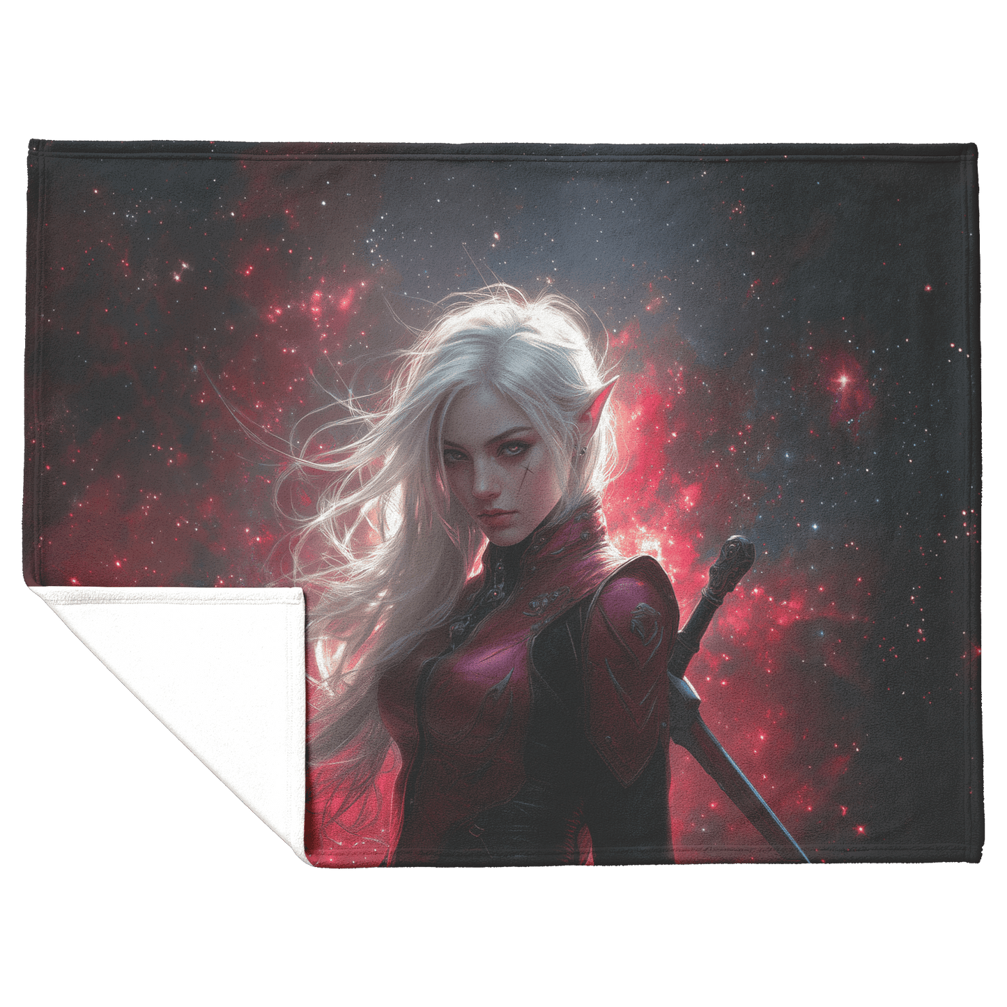 Blood Elf Rogue Fleece Sherpa Blanket Dual Daggers Shimmering Stars Cosmic Textures Bold Inspiring WoW Design - Awakening Righteousness