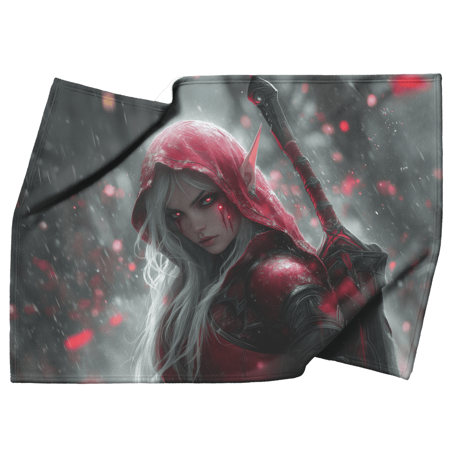 Blood Elf Rogue Fleece Sherpa Blanket Glowing Silver Daggers Shimmering Mist Cosmic Reflections Stealthy Bold WoW Design - Awakening Righteousness