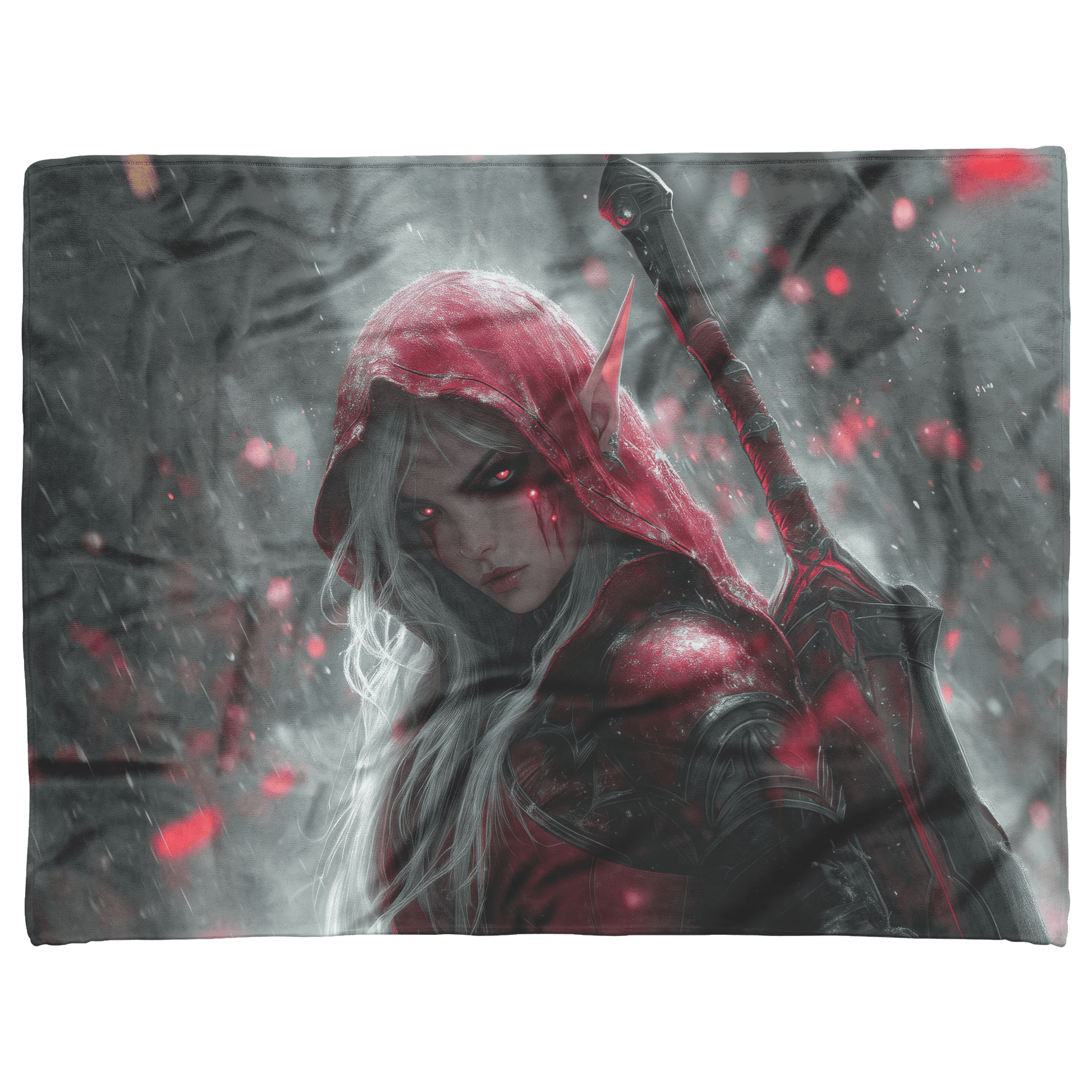 Blood Elf Rogue Fleece Sherpa Blanket Glowing Silver Daggers Shimmering Mist Cosmic Reflections Stealthy Bold WoW Design - Awakening Righteousness