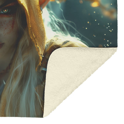 Blood Elf Rogue Fleece Sherpa Blanket Golden Highlights Silver Reflections Stealthy Powerful WoW Design - Awakening Righteousness