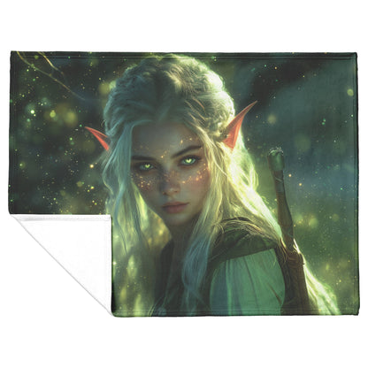 Blood Elf Rogue Fleece Sherpa Blanket Shadows Silver Highlights Cosmic Textures Elegant Mysterious WoW Design - Awakening Righteousness