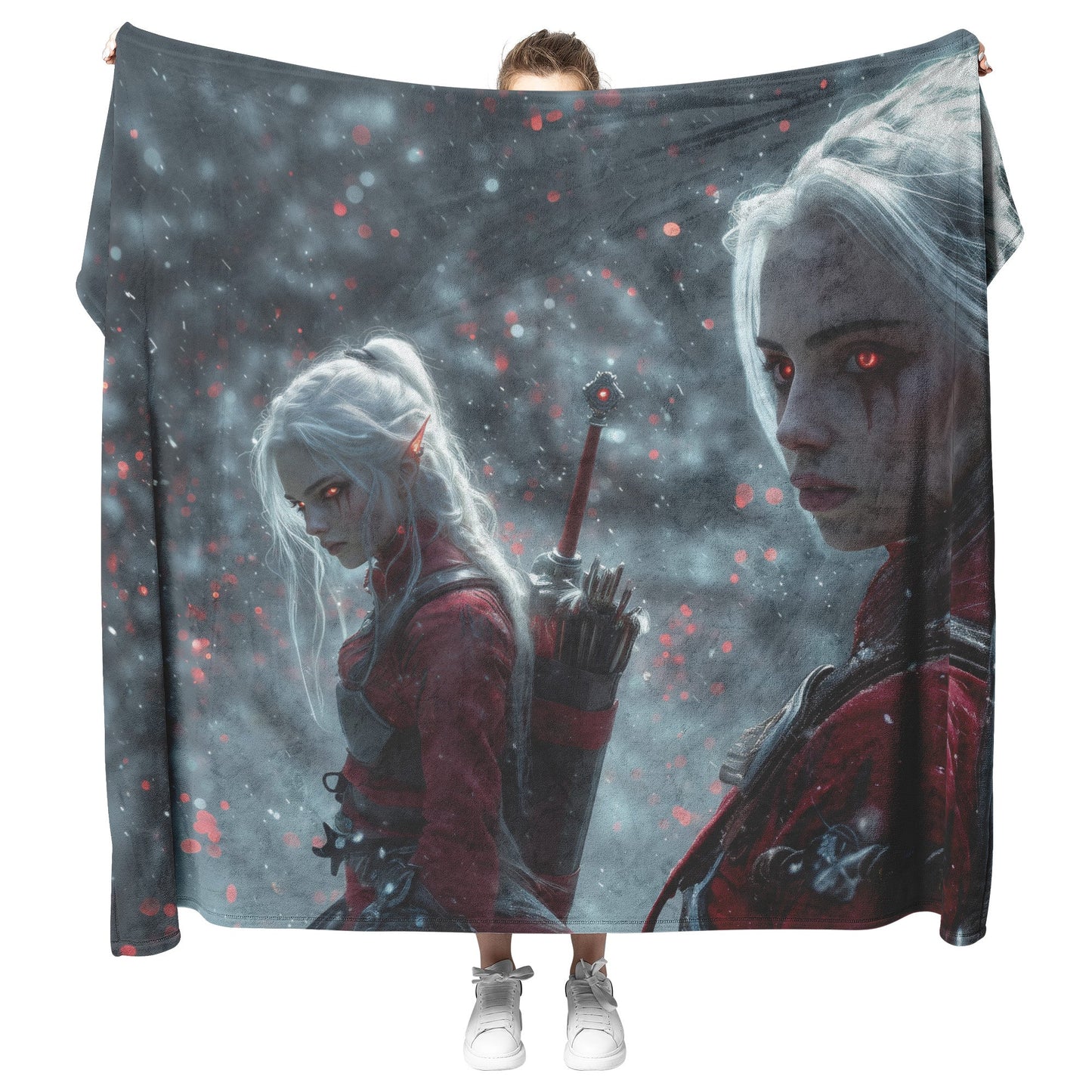 Blood Elf Rogue Fleece Sherpa Blanket Silver Daggers Shimmering Mist Cosmic Reflections Stealthy Bold WoW Design - Awakening Righteousness