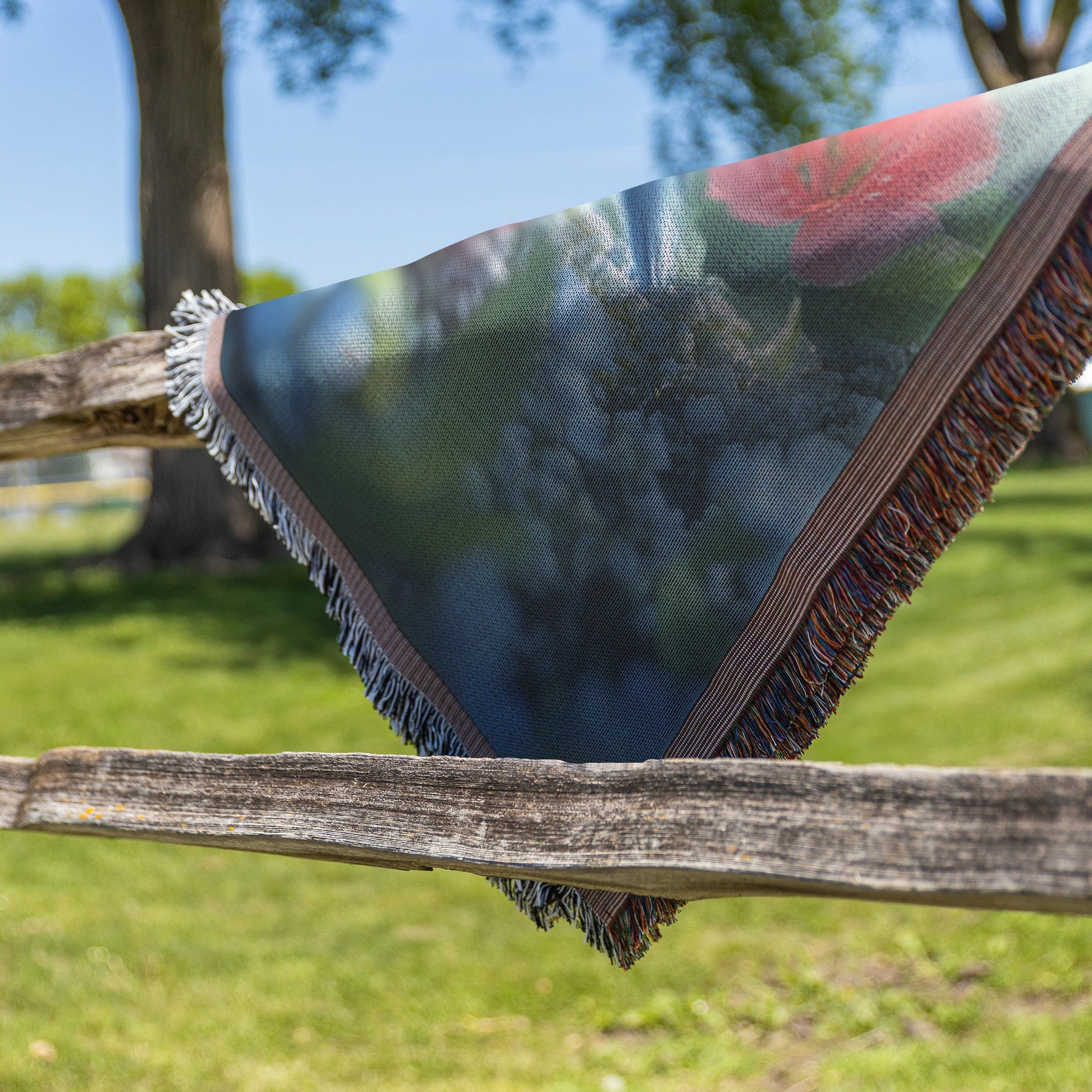 Blue Birds in Blooming Garden Woven Throw Blanket for Nature and Bird Lovers - Awakening Righteousness