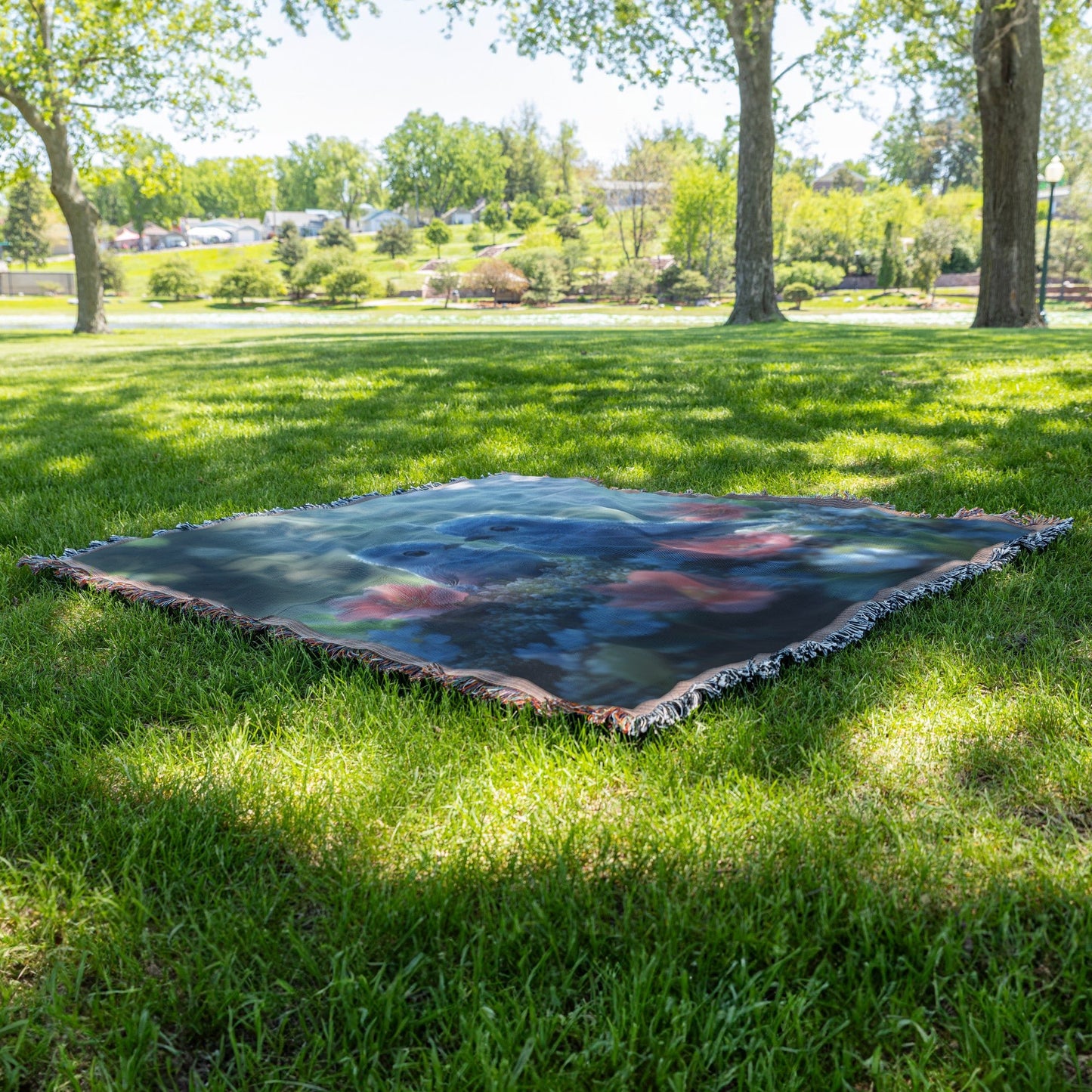 Blue Birds in Blooming Garden Woven Throw Blanket for Nature and Bird Lovers - Awakening Righteousness