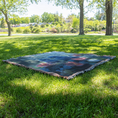 Blue Birds in Blooming Garden Woven Throw Blanket for Nature and Bird Lovers - Awakening Righteousness