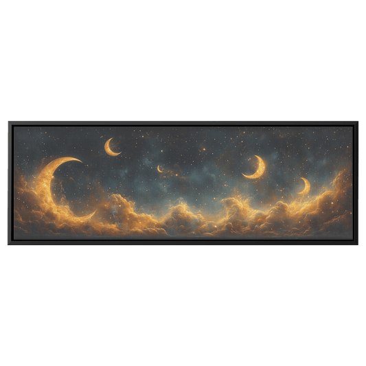 Boho Celestial Crescent Moons Starry Swirls Pastel Earth Tones Ultra High Definition Modern Panoramic Framed Canvas Wall Art - Awakening Righteousness
